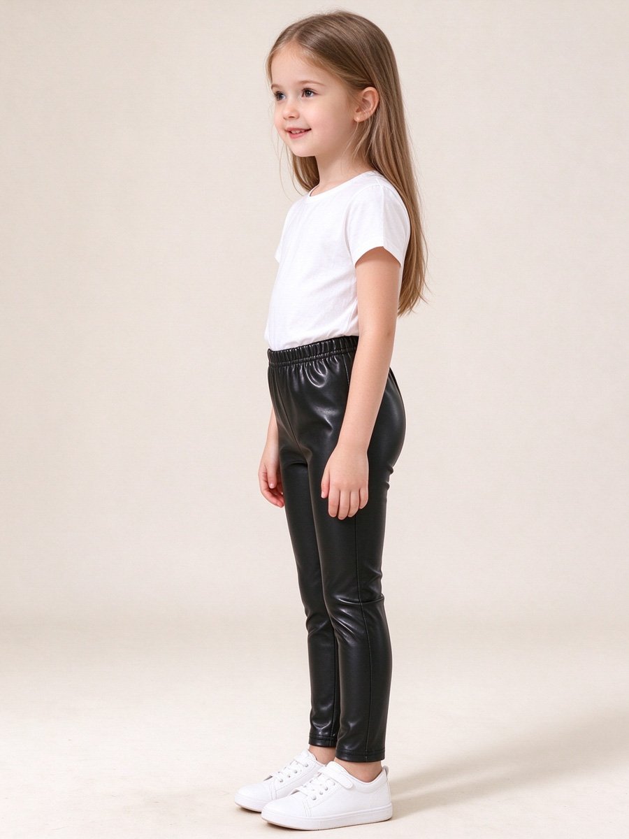 Girls Black Faux Leather Pants