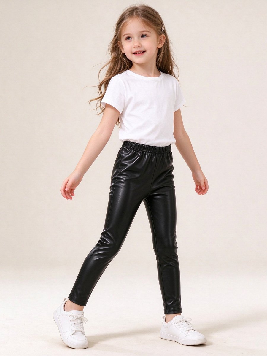 Girls Black Faux Leather Pants