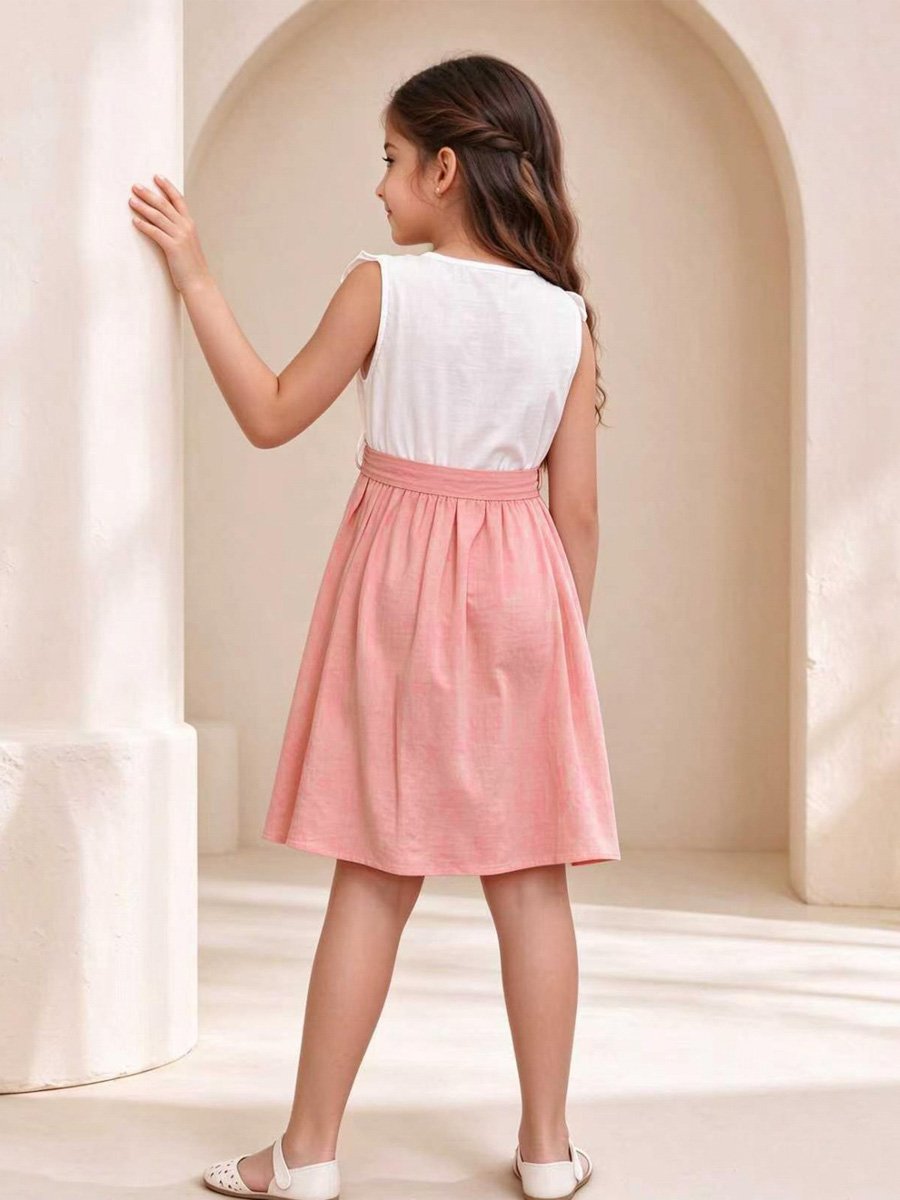 Girls Pink Ruffled Bow Detail Dress