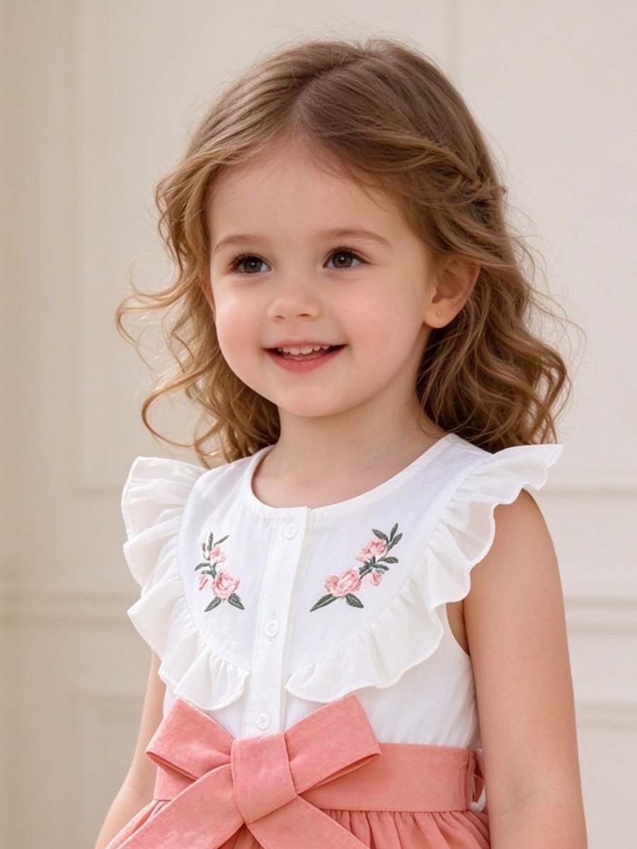 Girls Pink A-Line Dress with Bow Detail