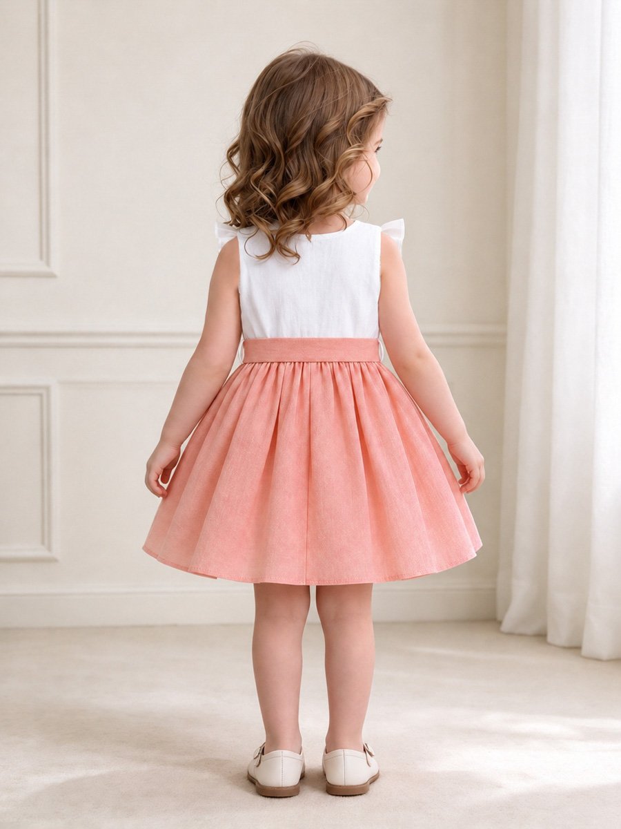 Girls Pink A-Line Dress with Bow Detail