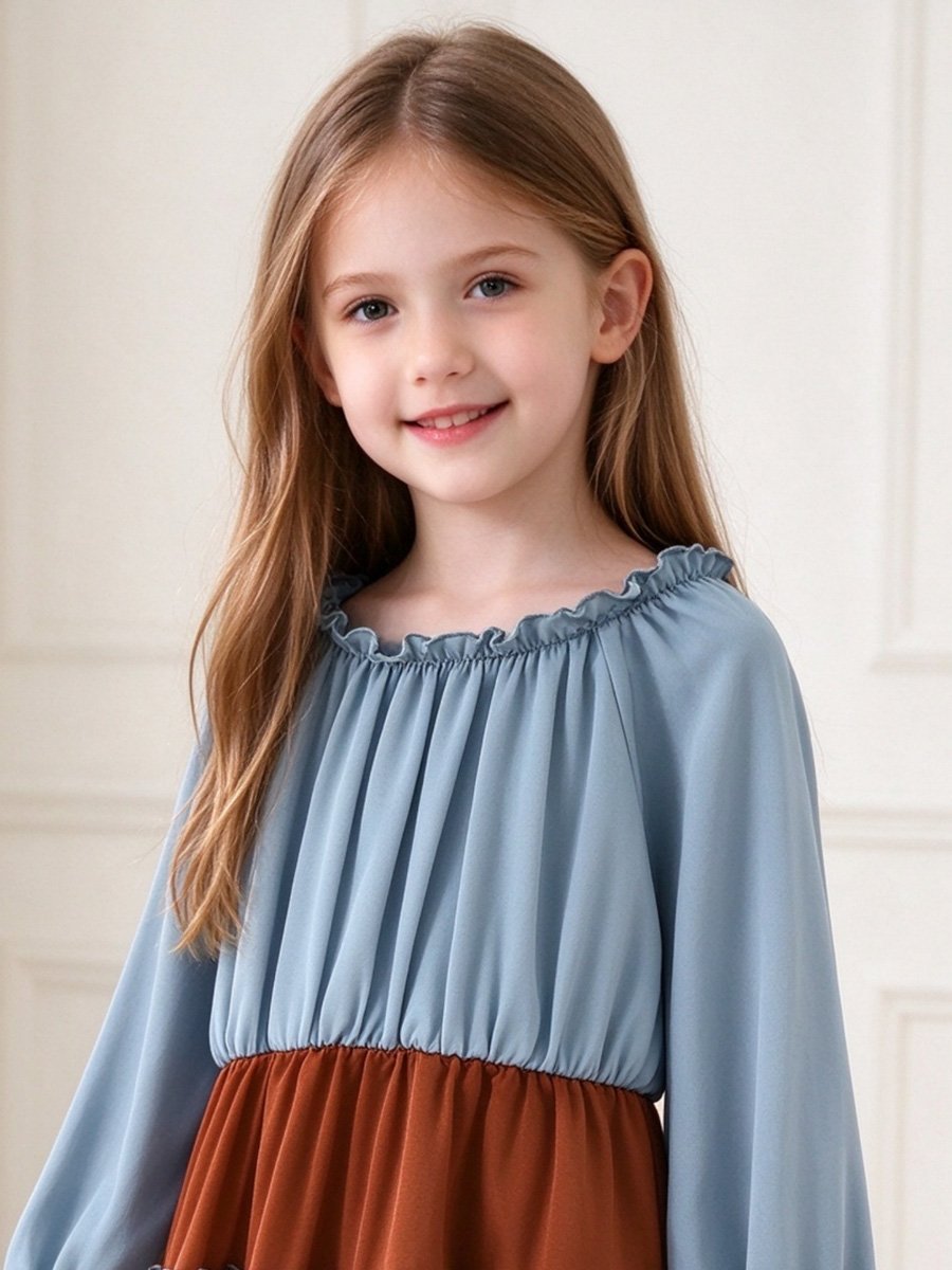 Girls Color Block Tiered Dress