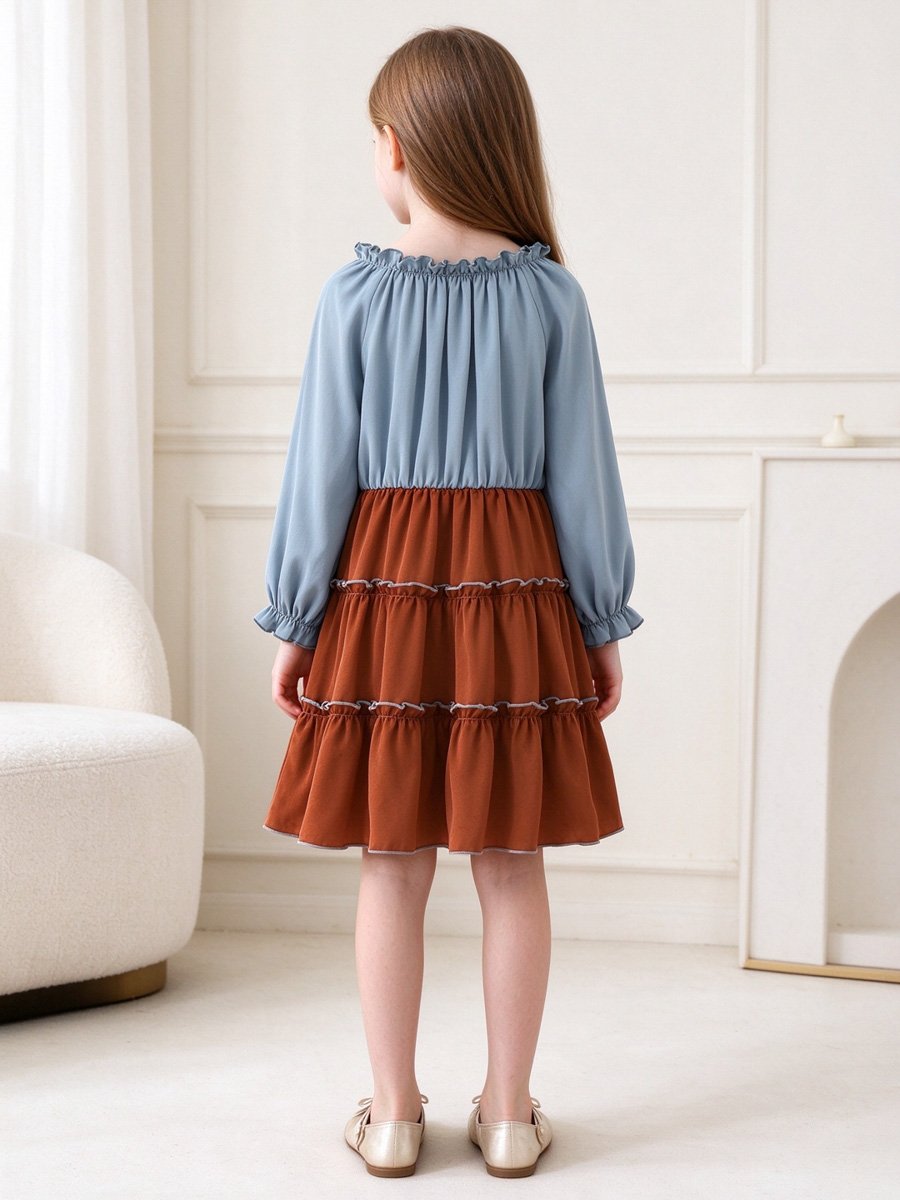 Girls Color Block Tiered Dress