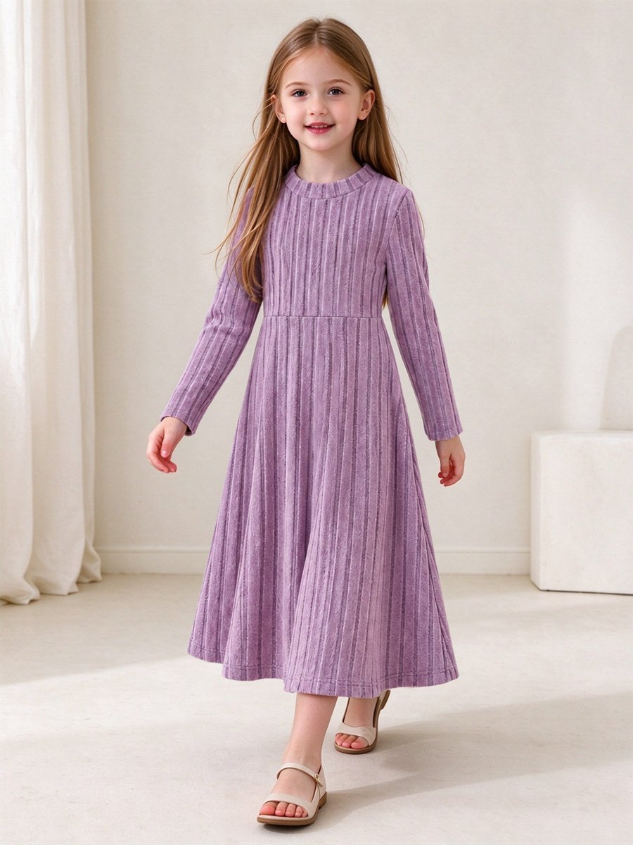 Girls Ribbed Knit Casual Dress