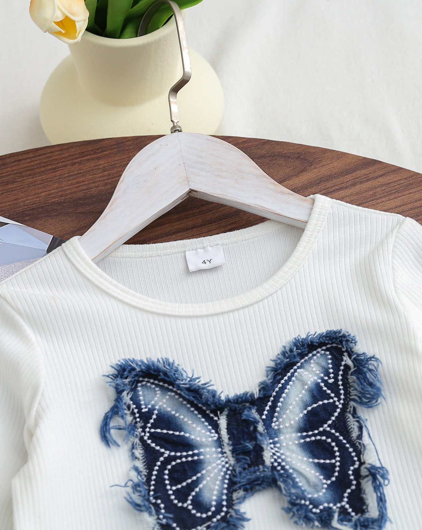 Girls Butterfly Top and Flared Denim Jeans Set