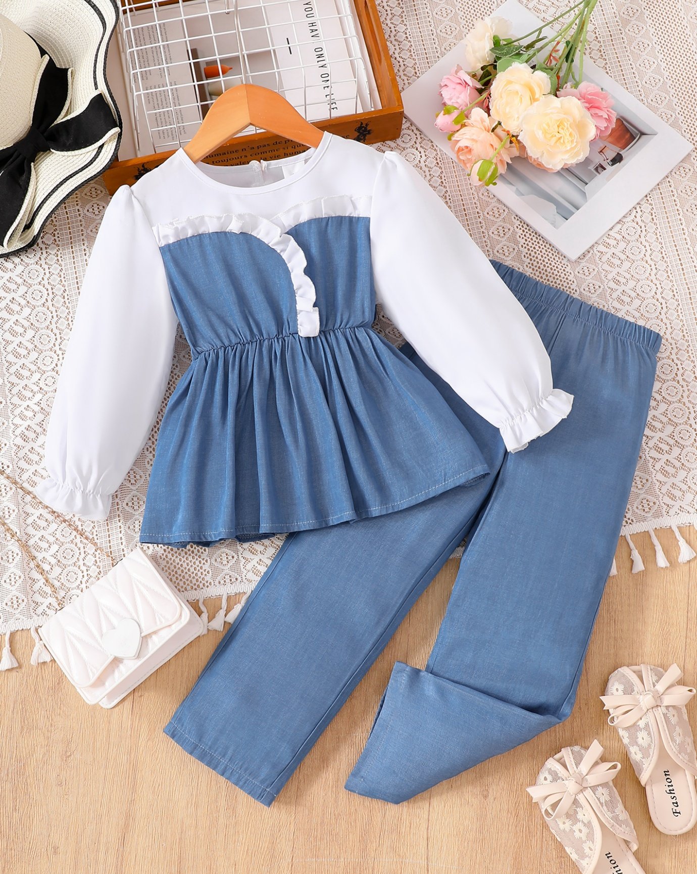 Girls Blue Long Sleeve Top and Trousers Set