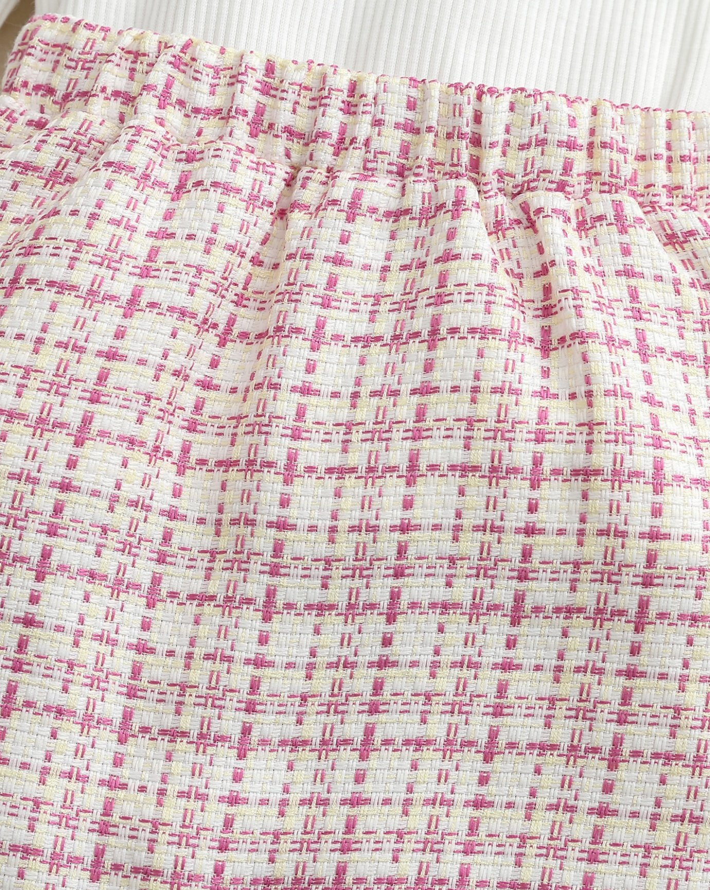 Girls Pink Checked Tweed Skirt and Ribbed Top Set