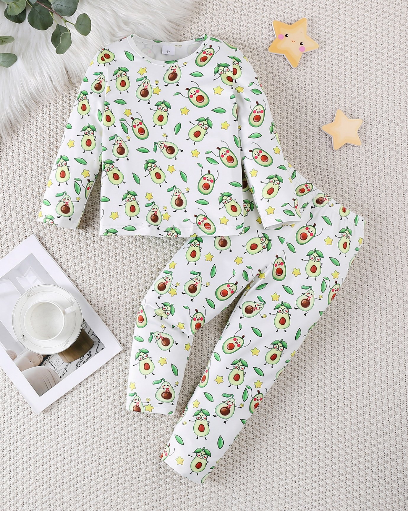 Girls Avocado Print Long Sleeve T-Shirt and Trousers Set