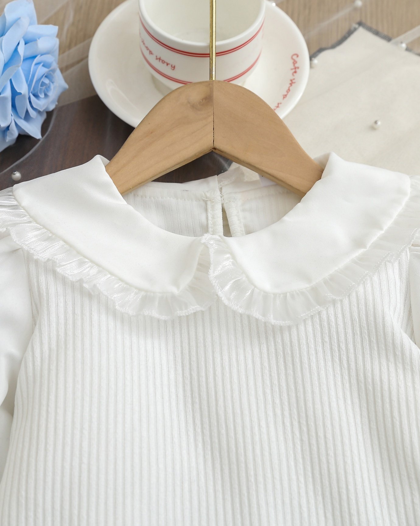 Toddler Girls Blue Denim Pinafore Dress and White Long Sleeve Top Set
