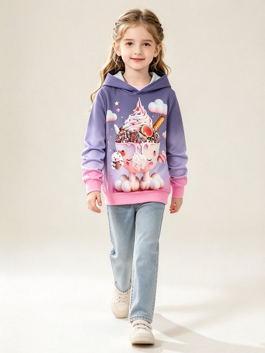 Girls Ombre Graphic Print Hoodie