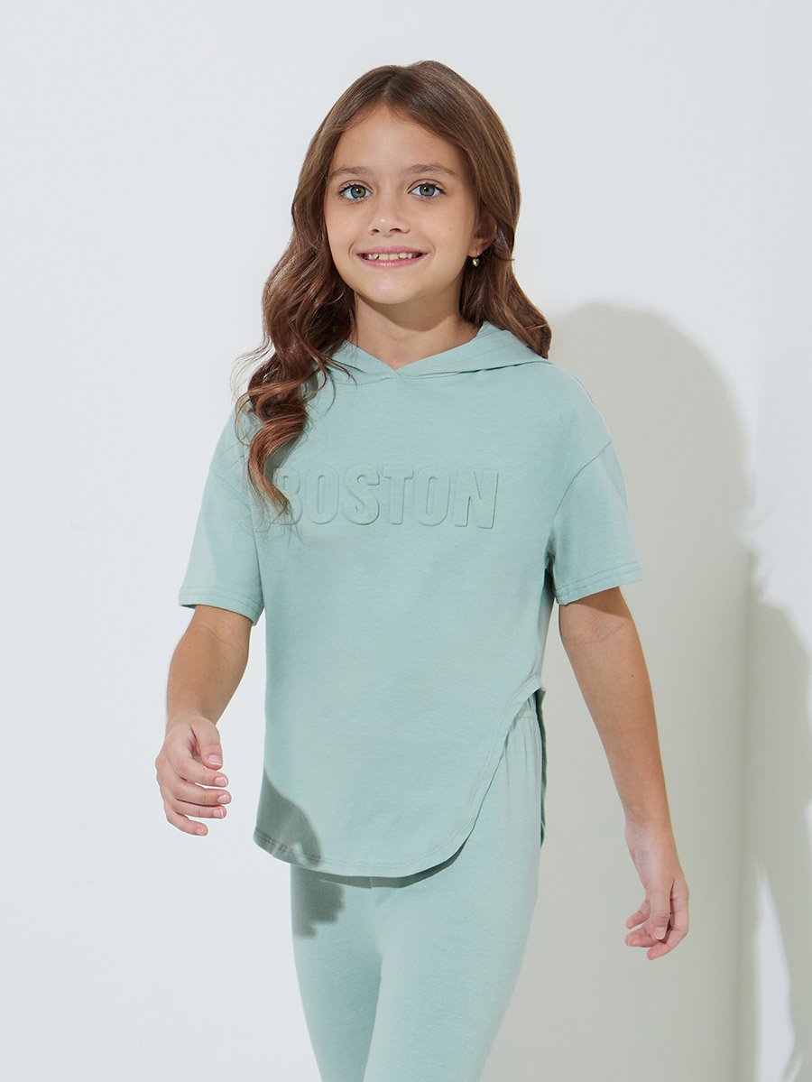 Girls Mint Green Embossed Hoodie and leggings Set