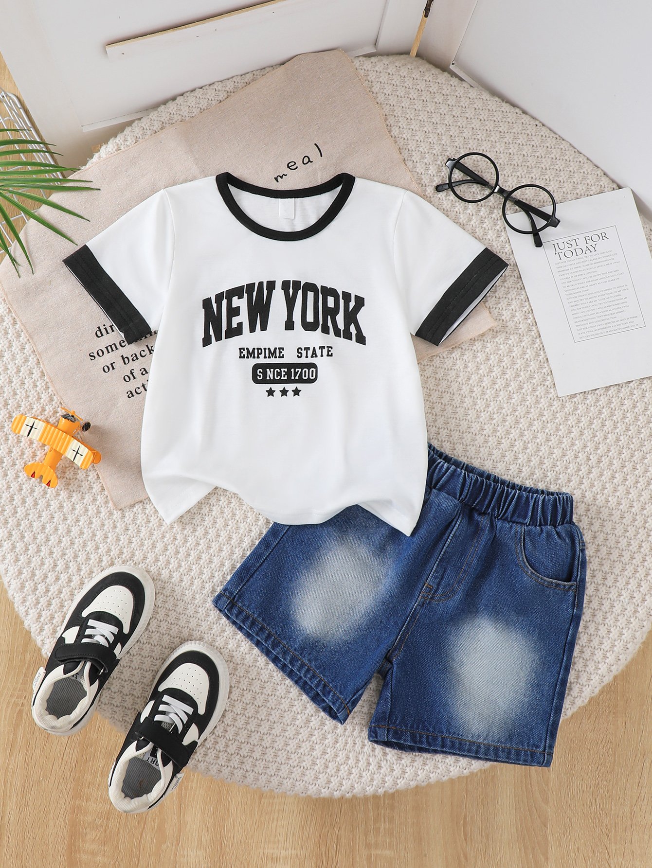 Boys New York Graphic T-Shirt and Denim Shorts Set