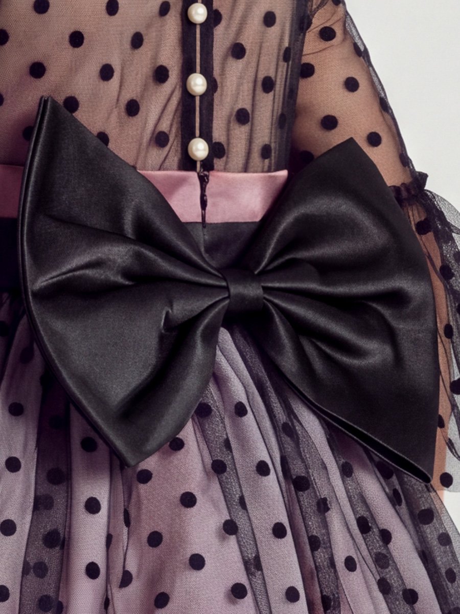Black Polka Dot Mesh Insert Dress