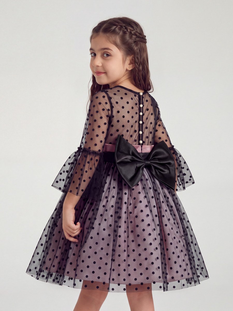 Black Polka Dot Mesh Insert Dress