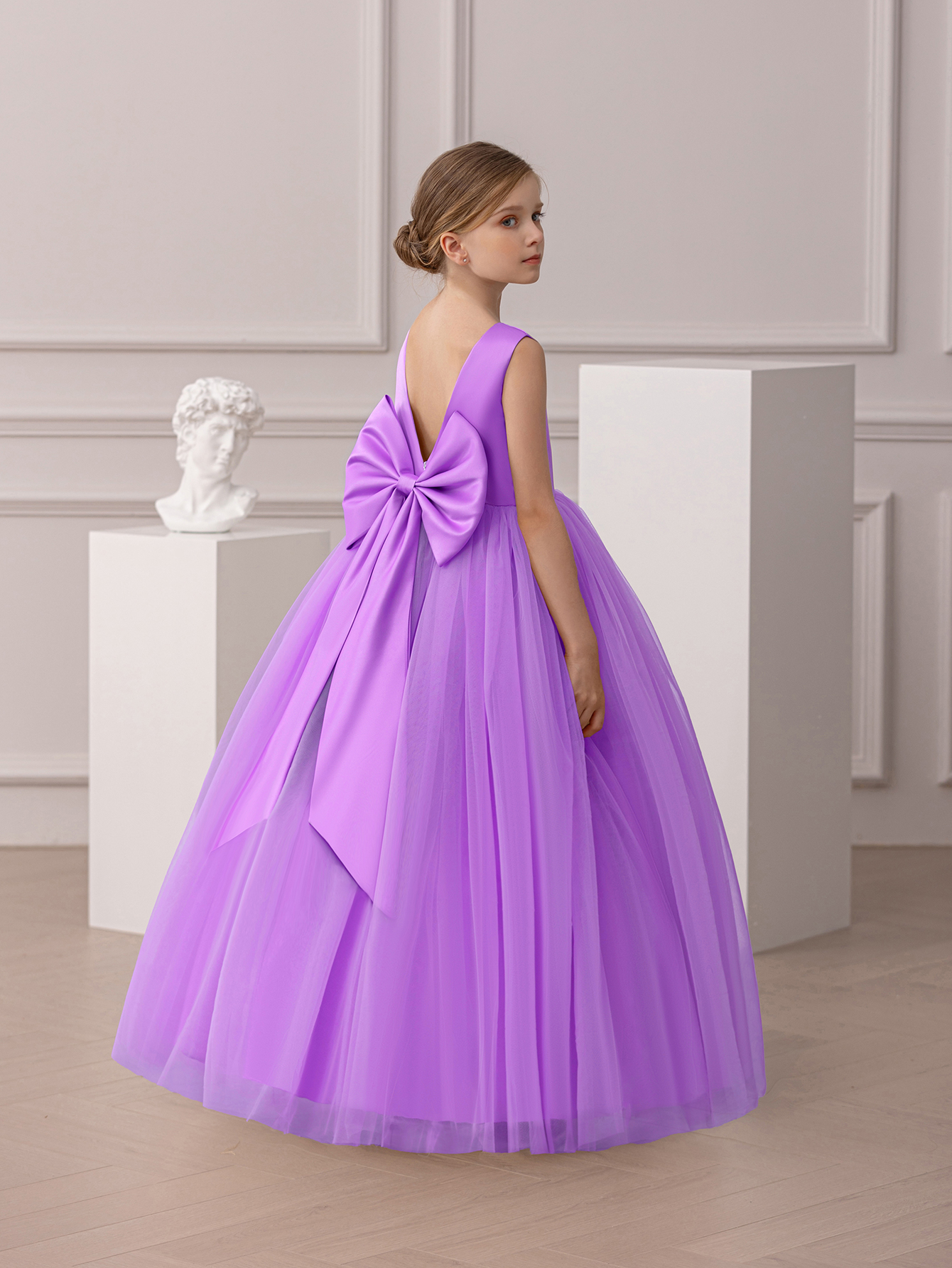 Purple A-Line Ankle-Length Flower Dress
