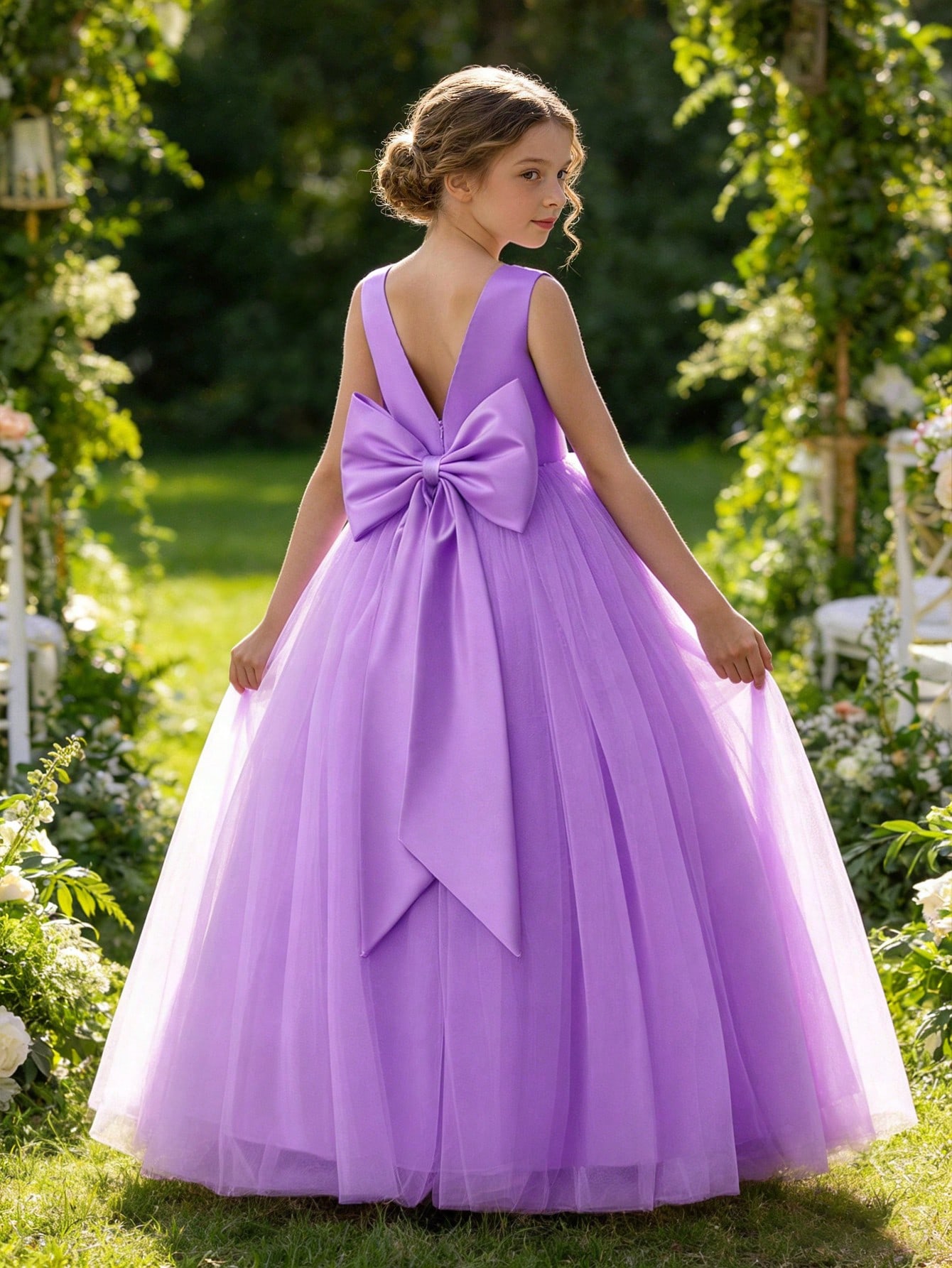 Purple A-Line Ankle-Length Flower Dress