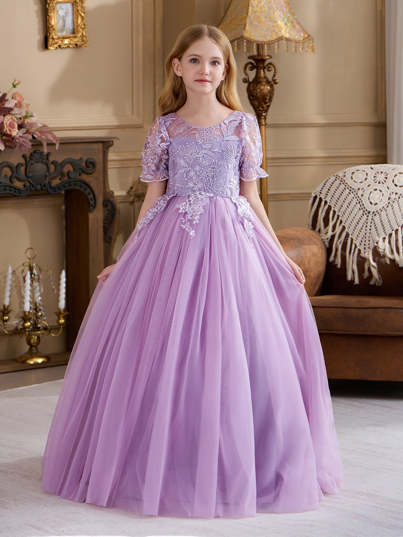Girls Purple A-Line Ankle Length Occasion Dress