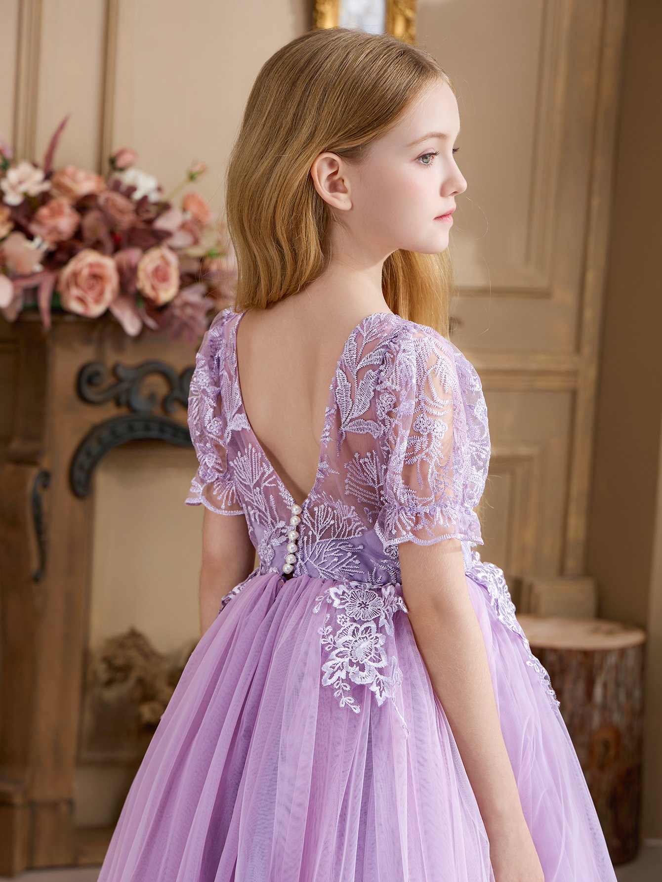 Girls Purple A-Line Ankle Length Occasion Dress
