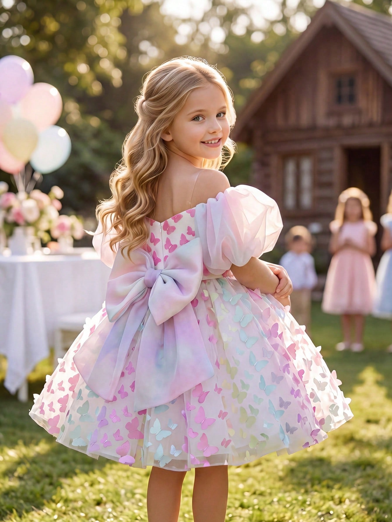 Multi-Color Butterfly A-Line Knee-Length Dress