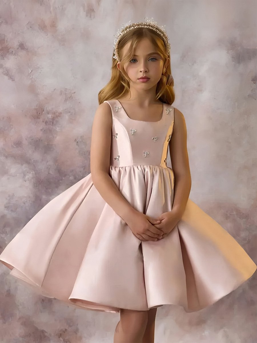 Pink Square Neck Flared Occasion Dress