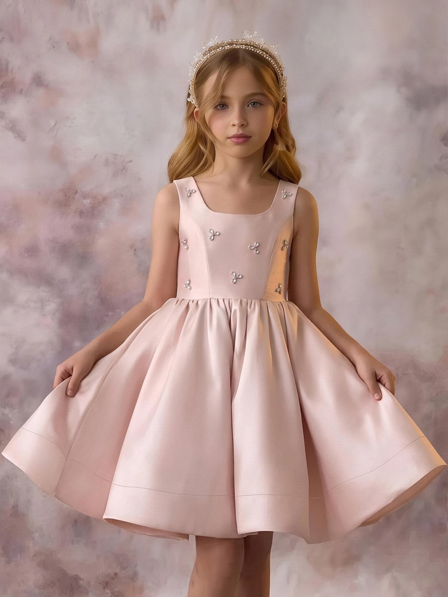 Pink Square Neck Flared Occasion Dress