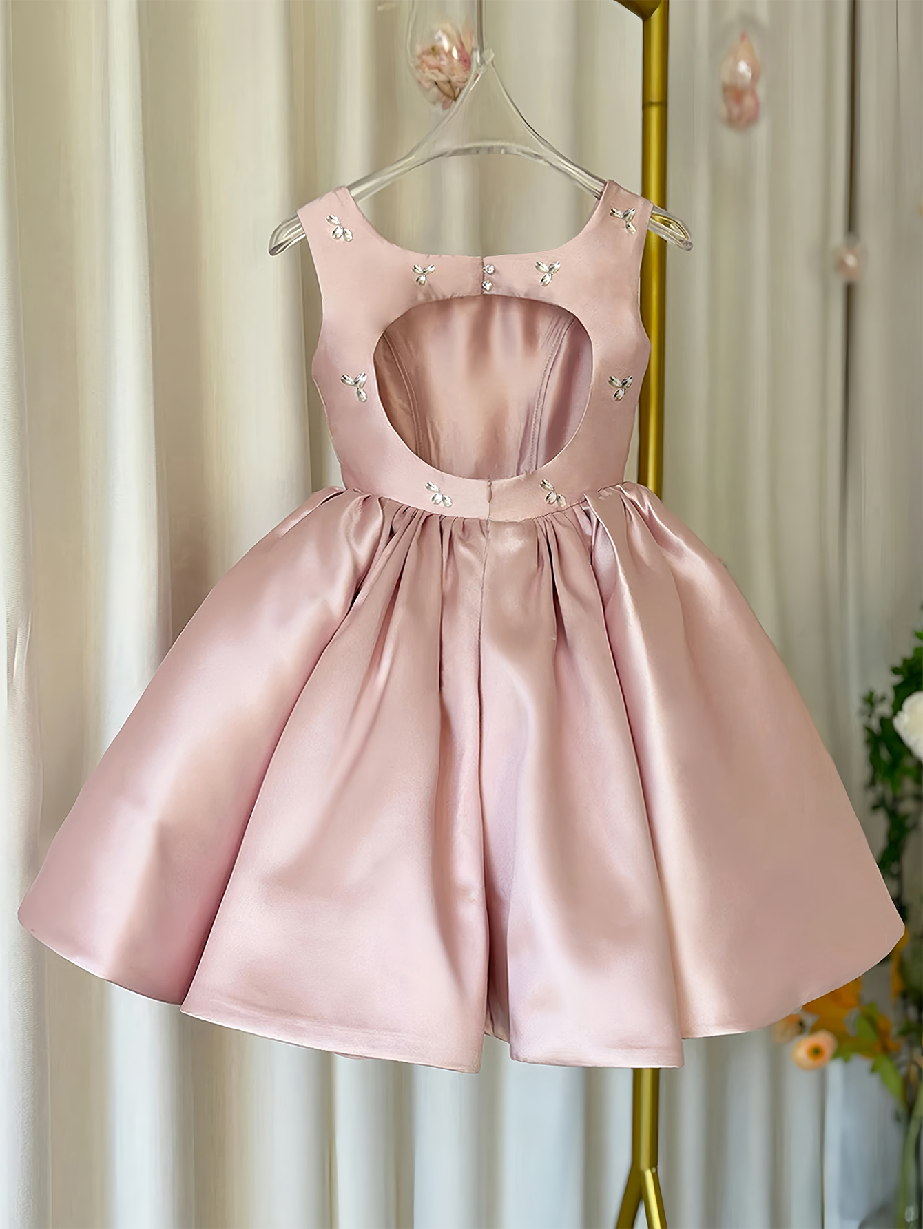 Pink Square Neck Flared Occasion Dress