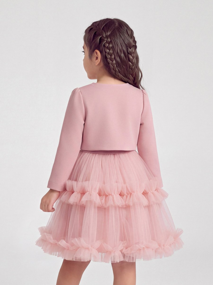 Pink Tulle Party Dress with Pearl Accent