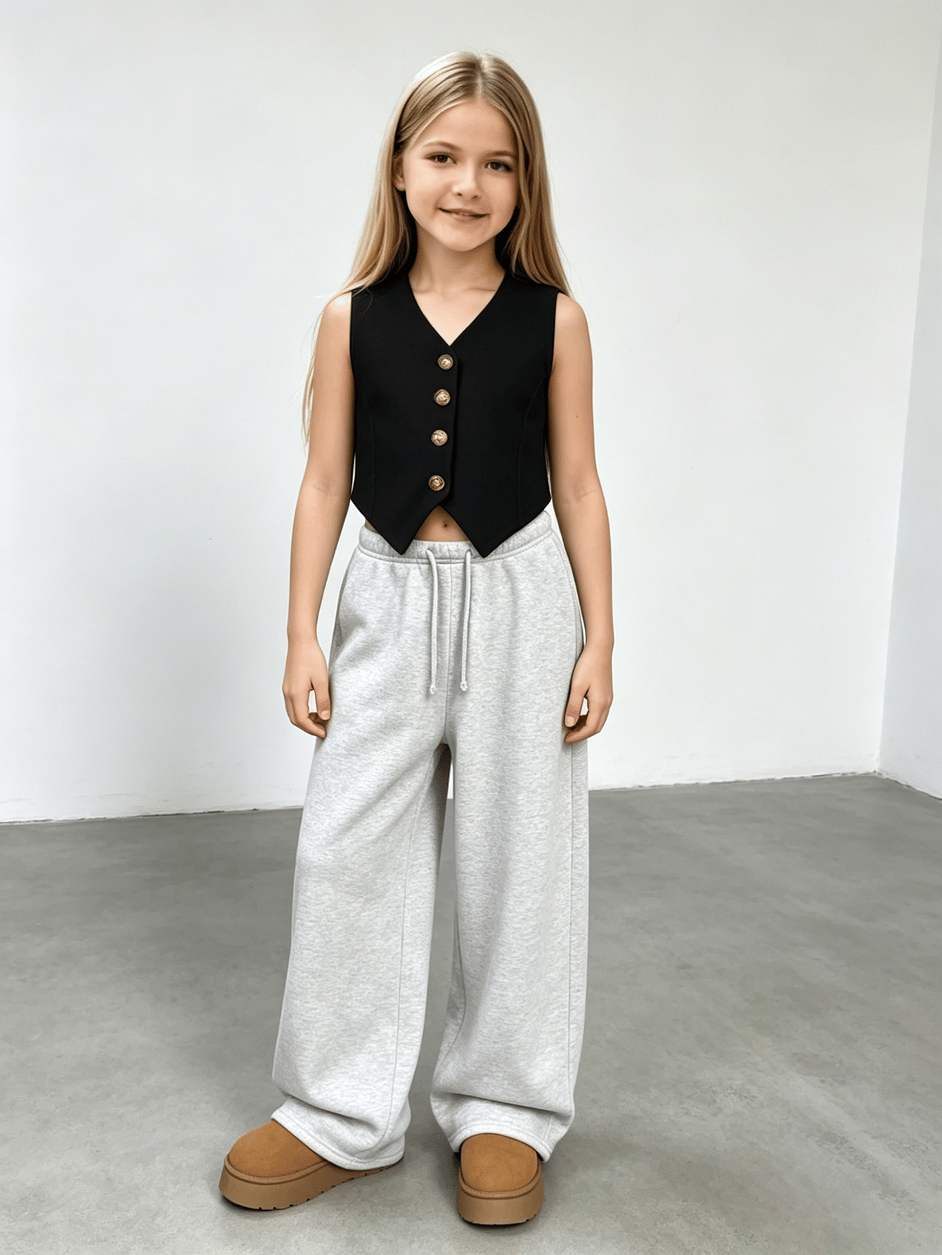 Girls Light Gray Wide Leg Sweatpants