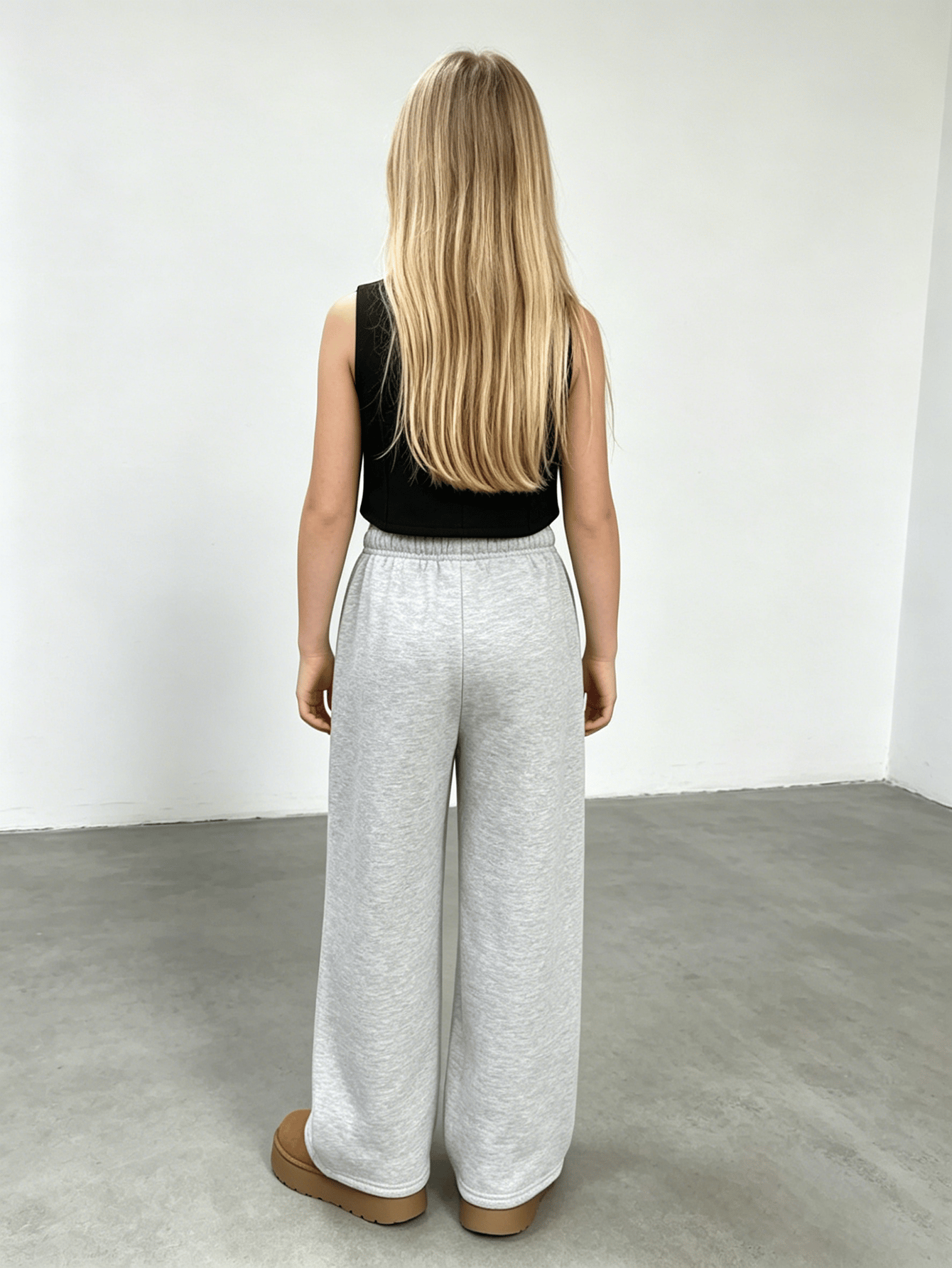 Girls Light Gray Wide Leg Sweatpants