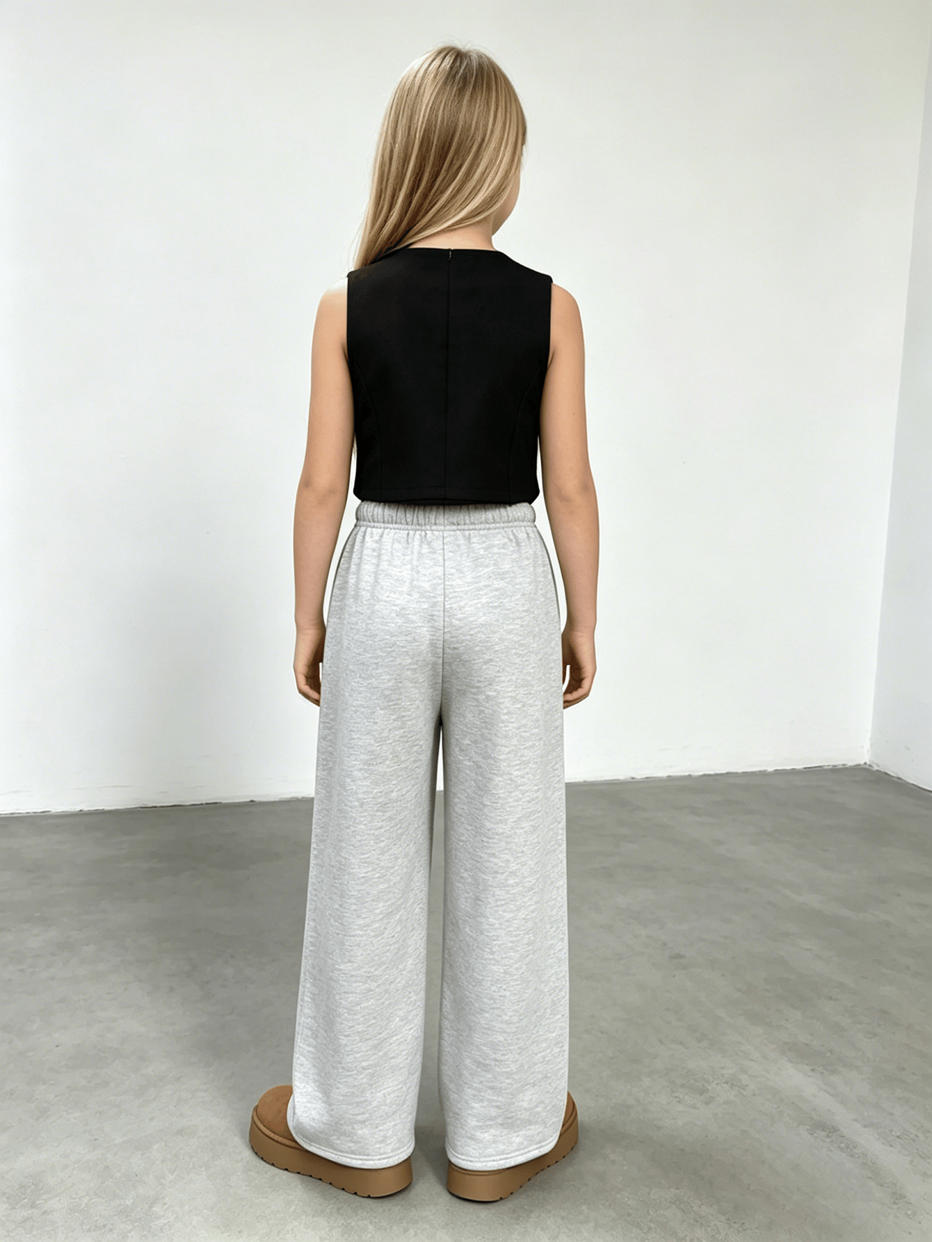 Girls Light Gray Wide Leg Sweatpants