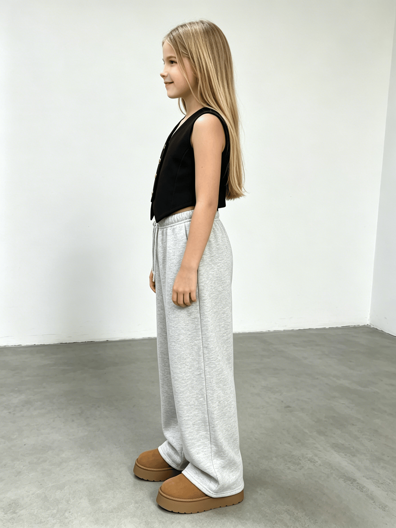 Girls Light Gray Wide Leg Sweatpants