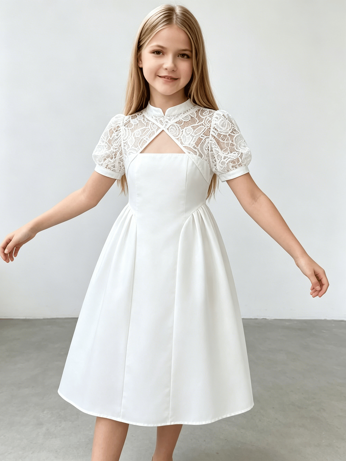 Girls White Lace Patchwork Cheongsam Style Dress
