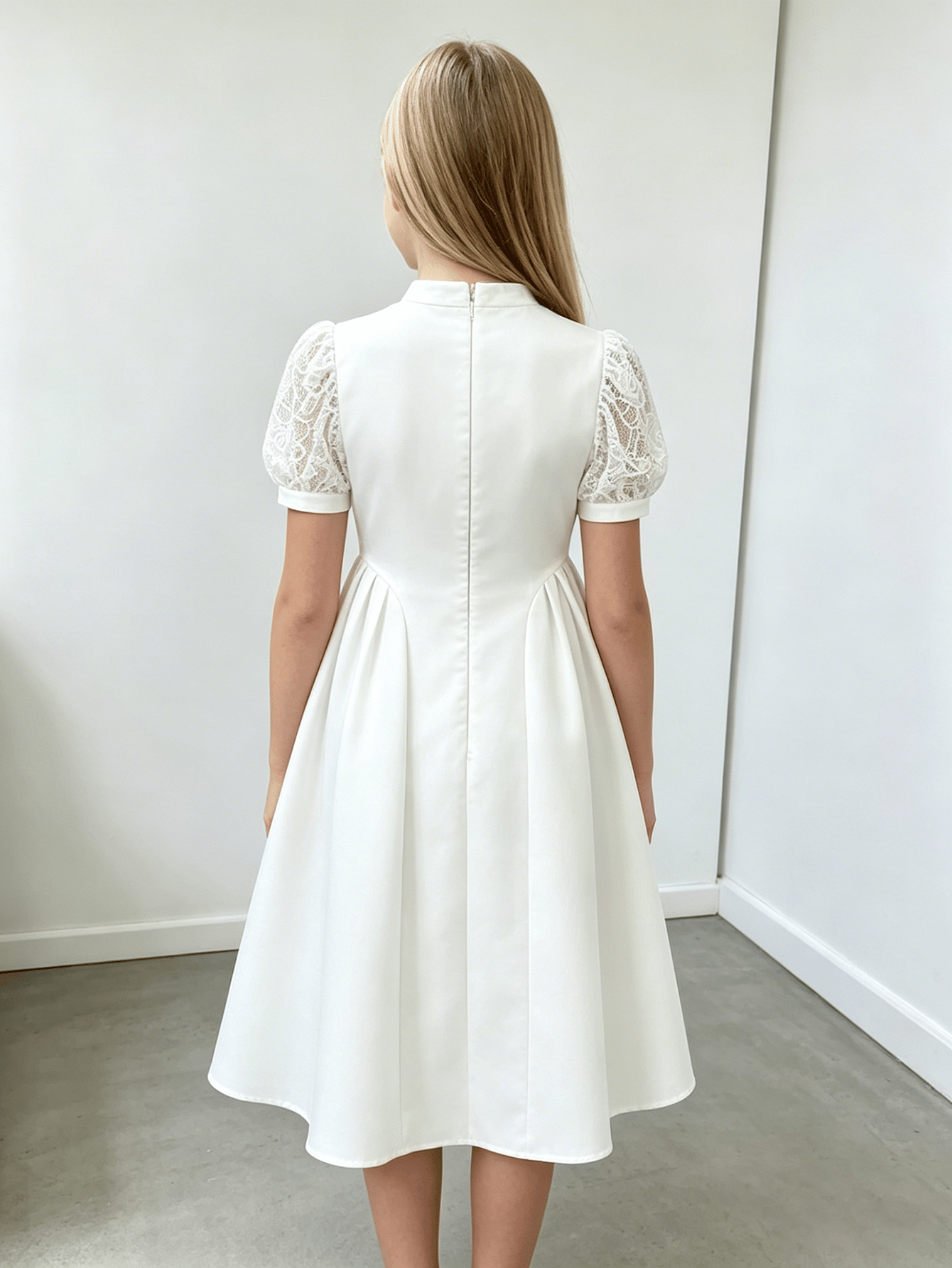Girls White Lace Patchwork Cheongsam Style Dress