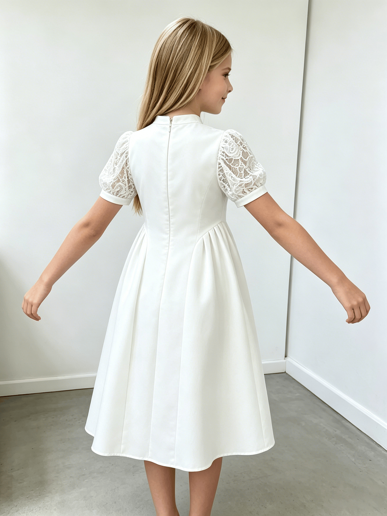 Girls White Lace Patchwork Cheongsam Style Dress