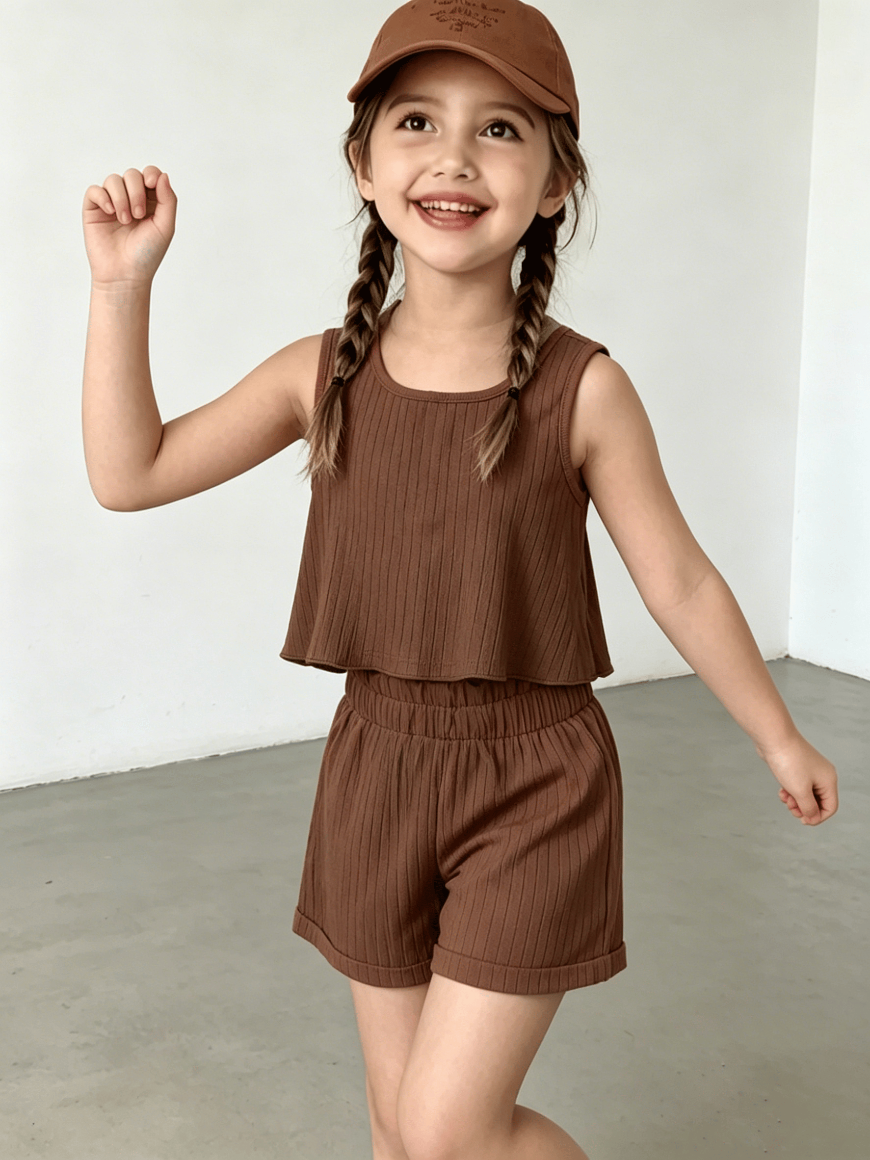 مجموعة من شورت وبلوزة تانك بتفاصيل مضلعة للفتيات