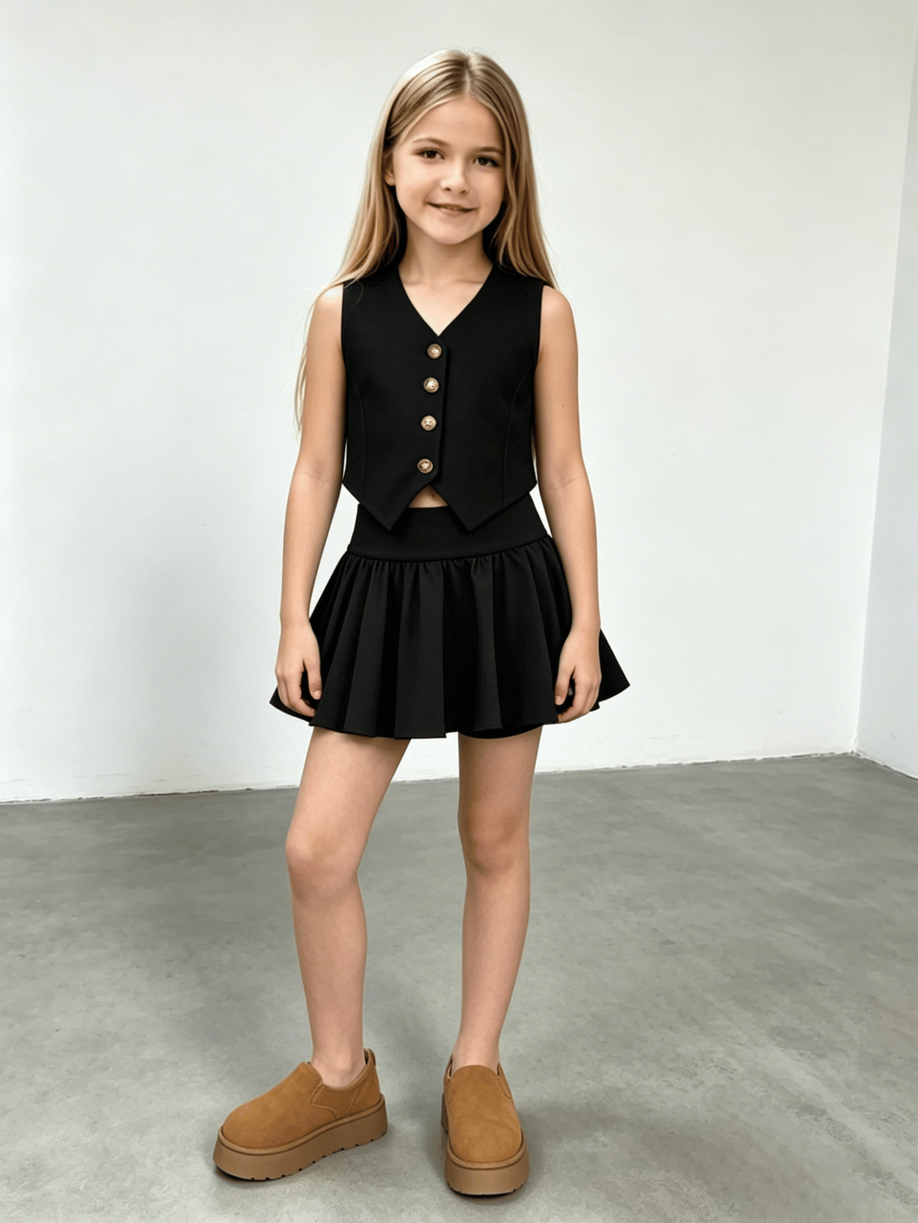 Girls Black Ruched A-Line Mini Skirt 