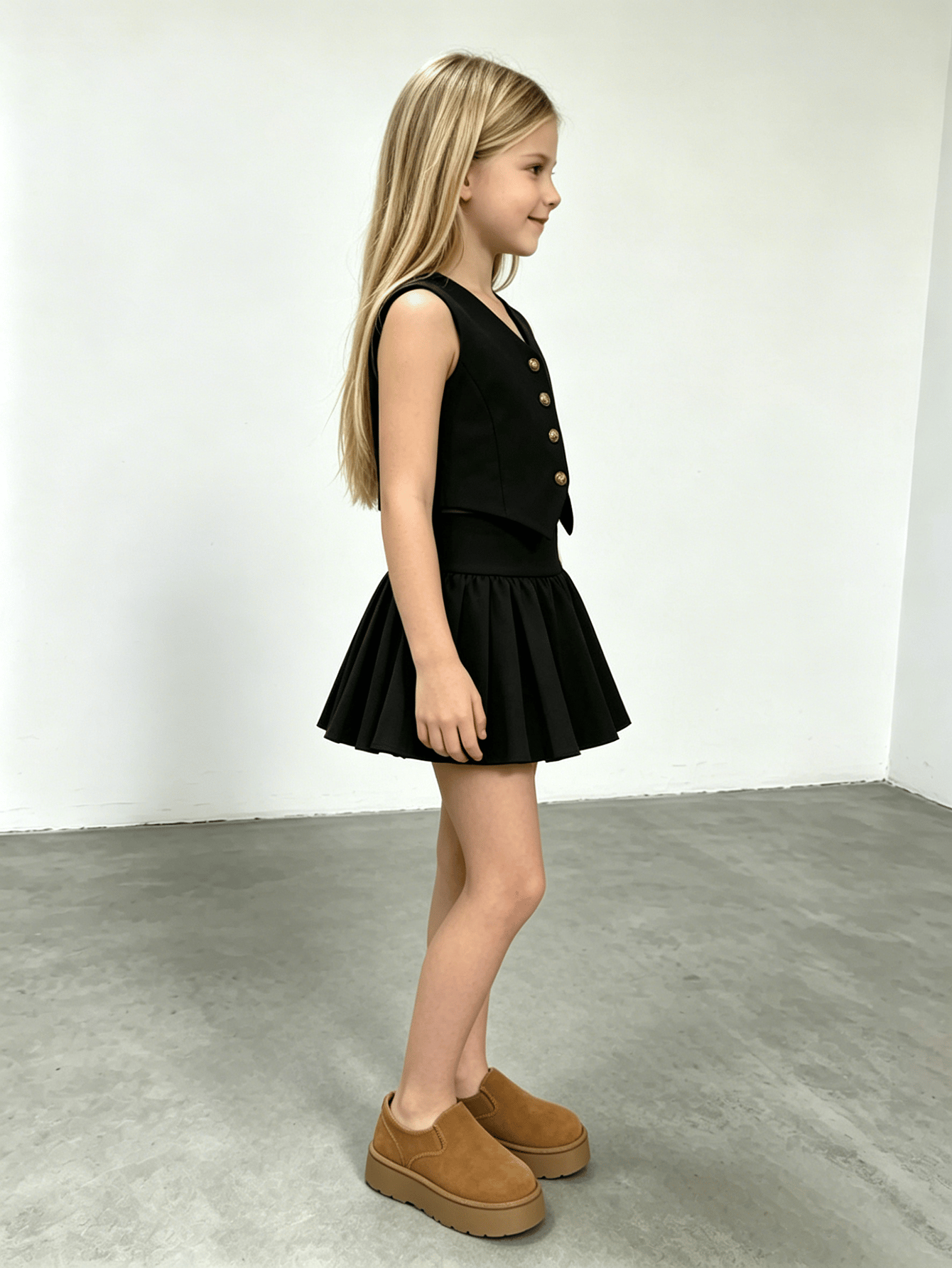 Girls Black Ruched A-Line Mini Skirt 