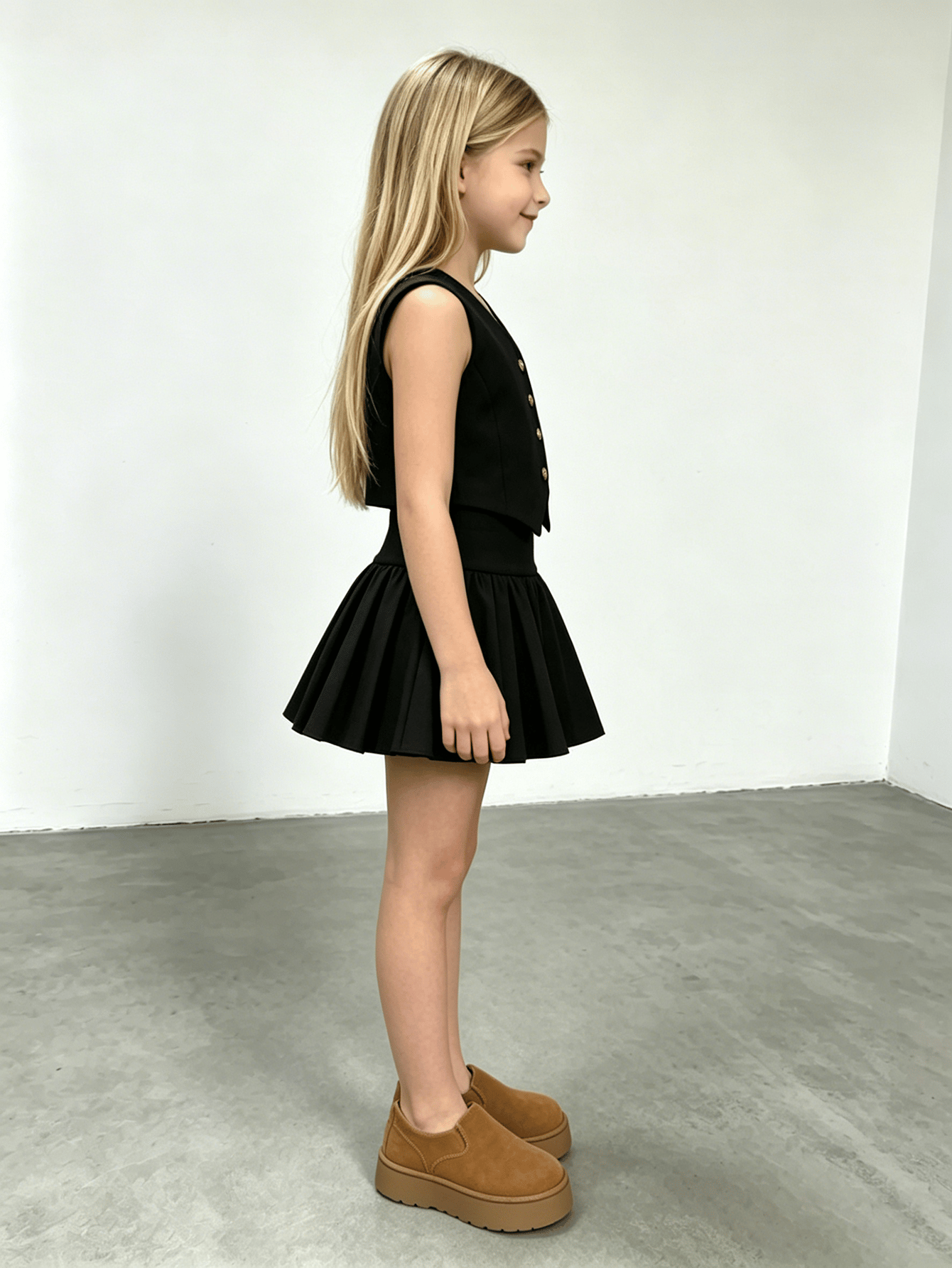 Girls Black Ruched A-Line Mini Skirt 