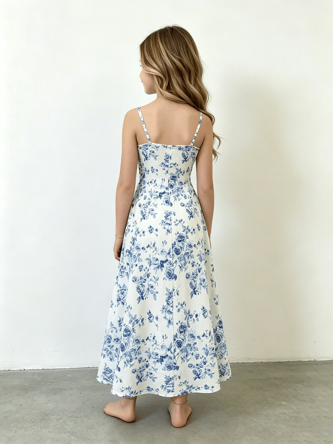 Girls Floral Ruched Waist Cami Dress