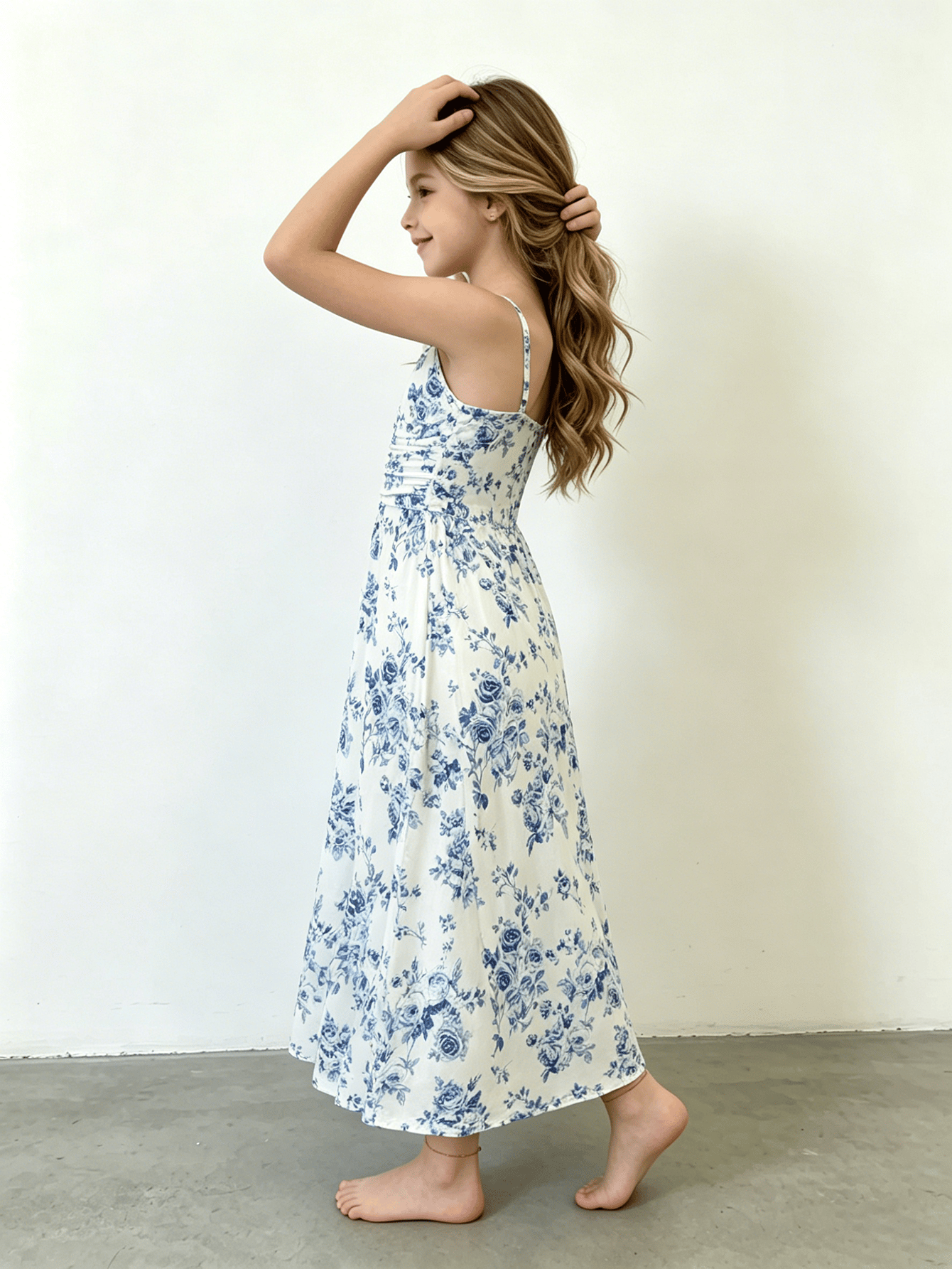 Girls Floral Ruched Waist Cami Dress