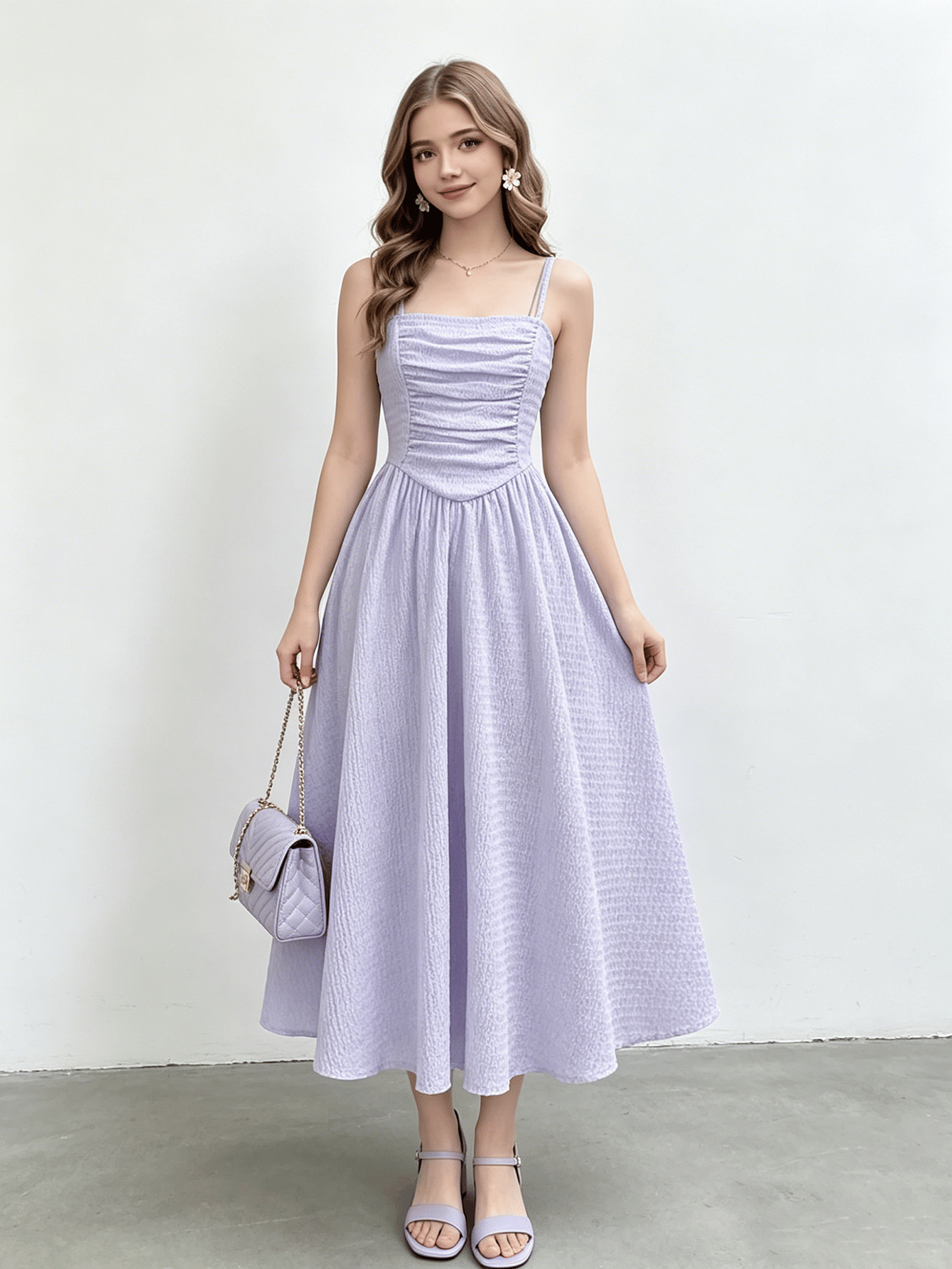Girls Textured Square Neck Dress