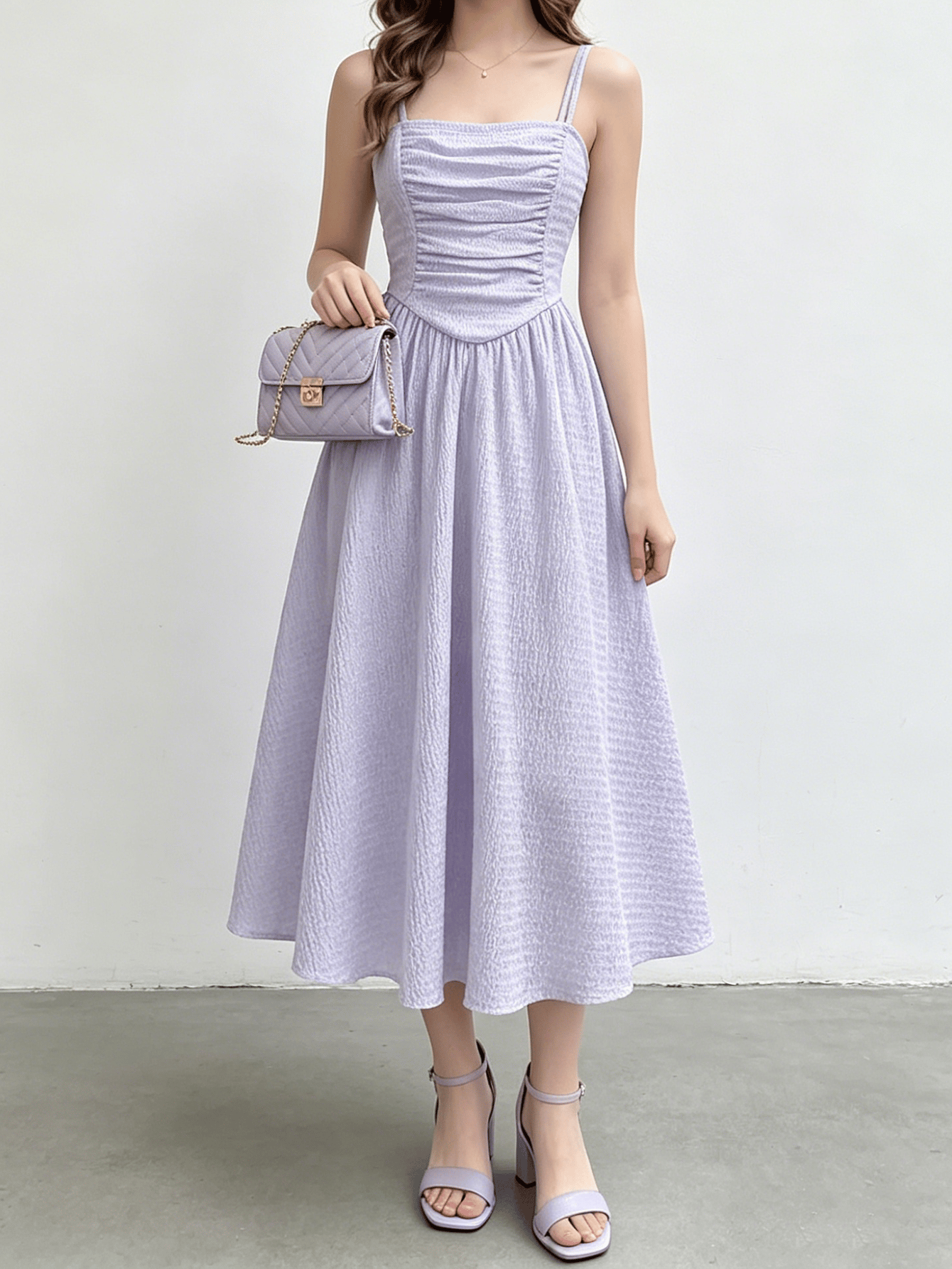Girls Textured Square Neck Dress