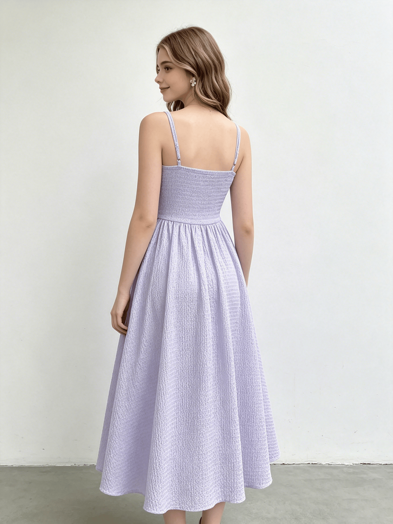 Girls Textured Square Neck Dress
