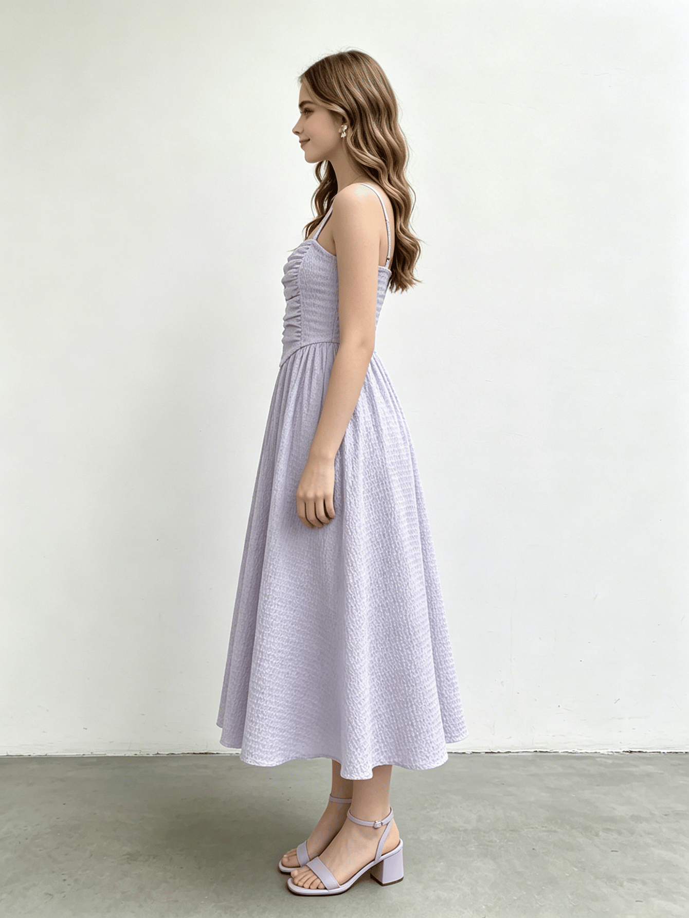 Girls Textured Square Neck Dress