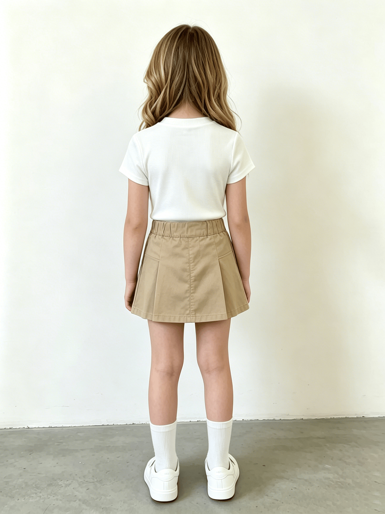 Girls White Ribbed Round Neck T-Shirt