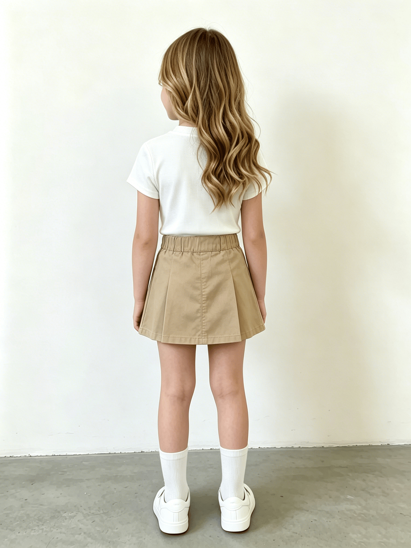 Girls White Ribbed Round Neck T-Shirt