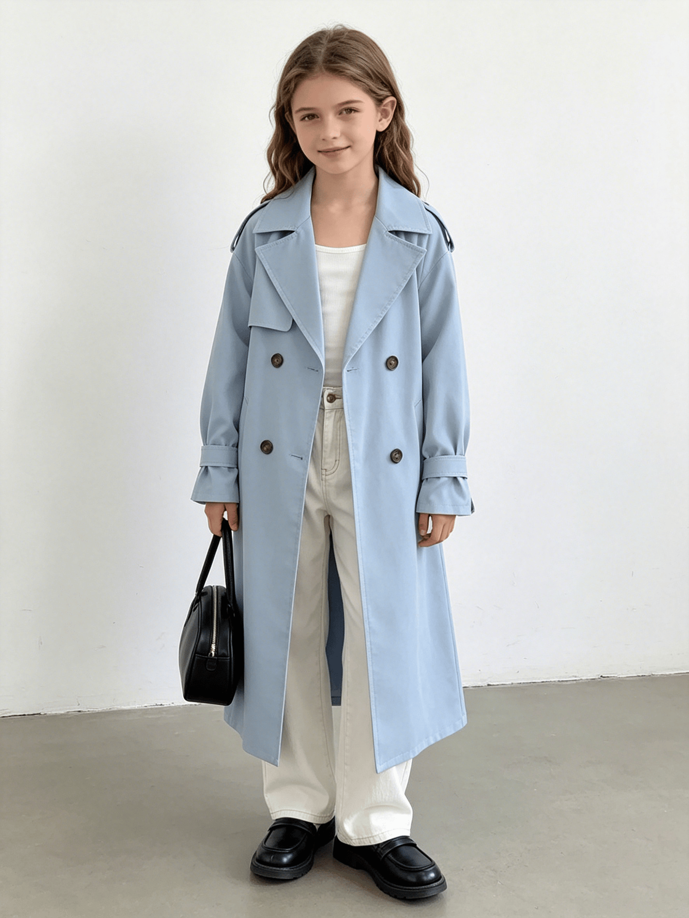 Girls Oversized Long Trench Jacket