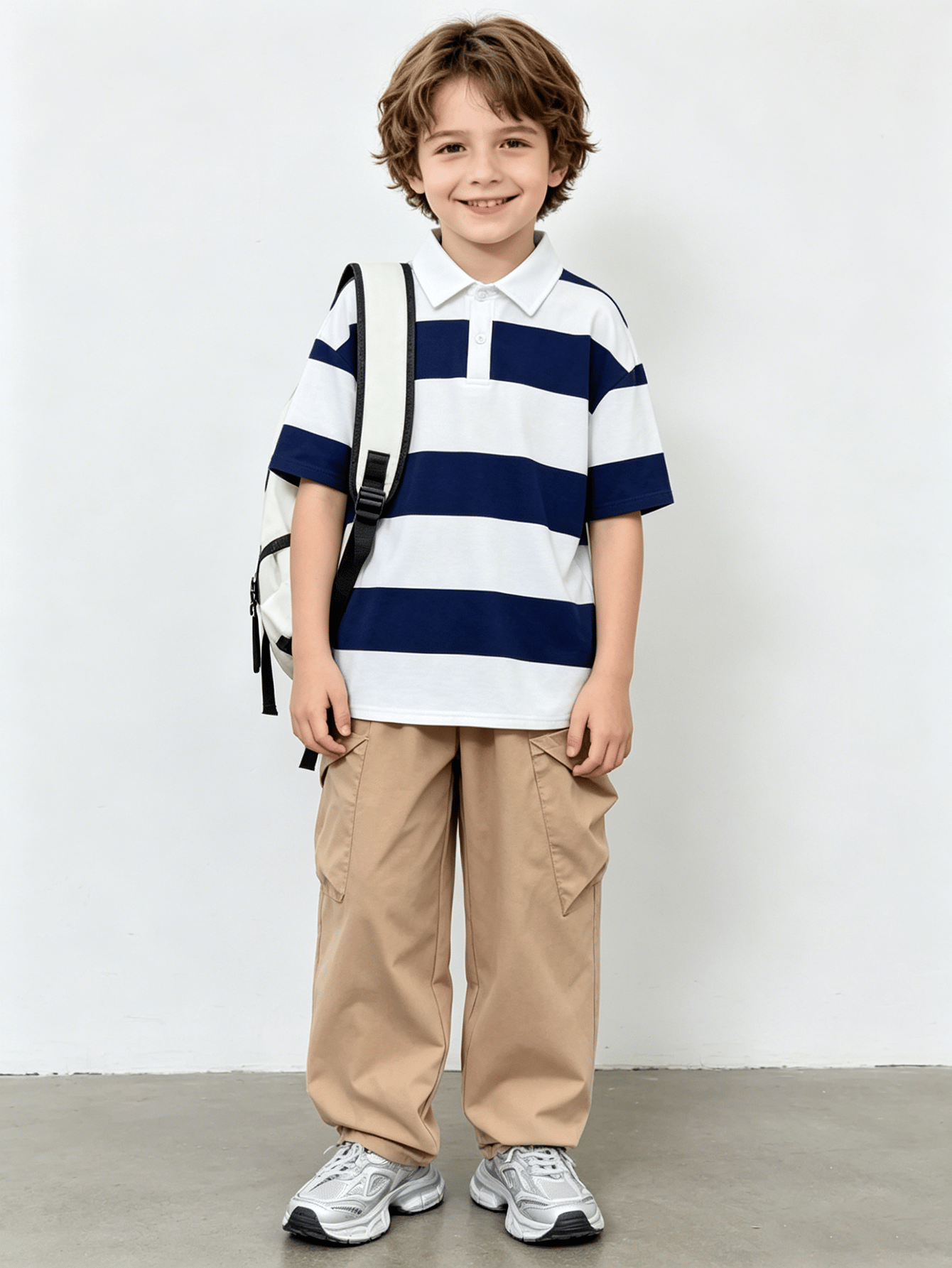 Boys Striped Polo T-Shirt and Cargo Pants Set