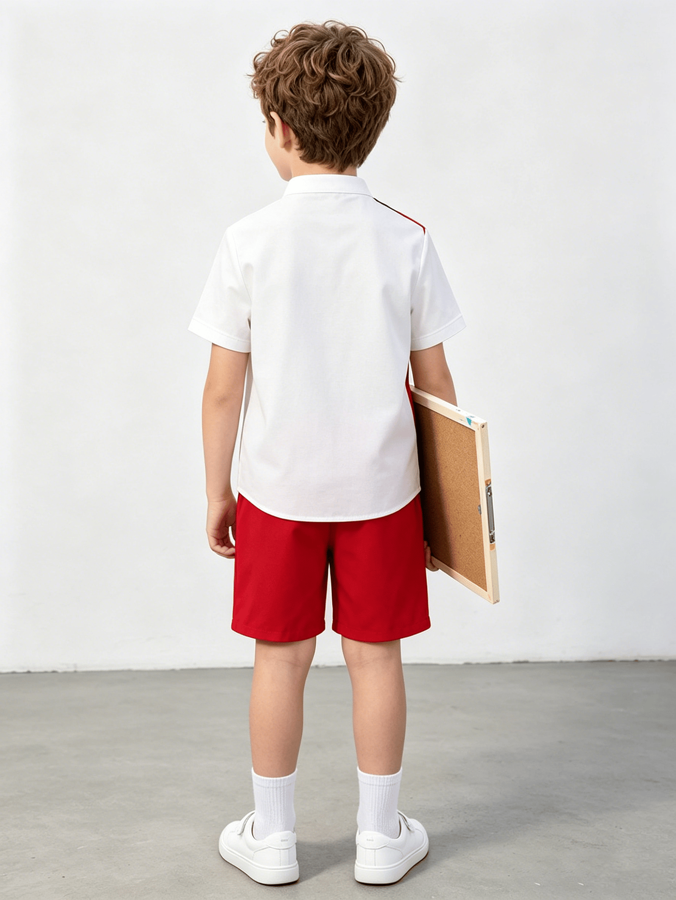 Boys Color Block Stand Collar Shirt and Shorts Set