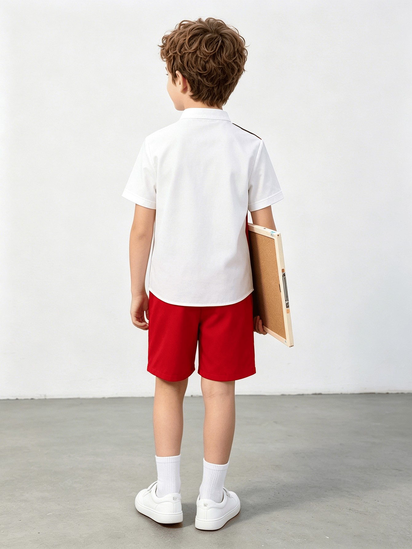 Boys Color Block Stand Collar Shirt and Shorts Set